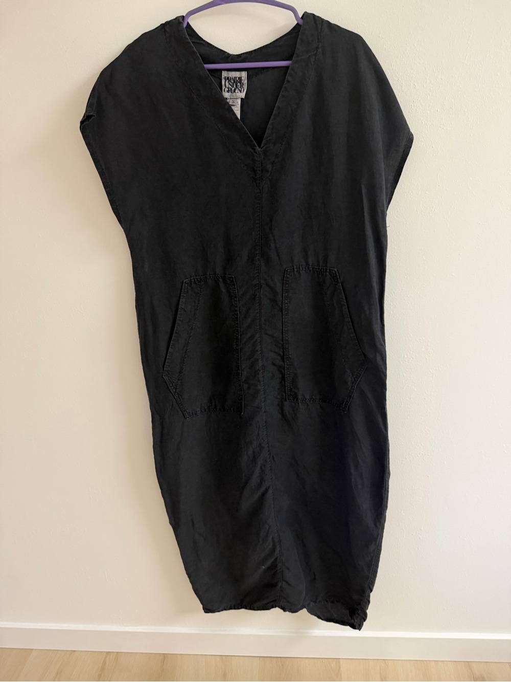 Prairie Underground Black Midi Dress with Front Patch Pockets